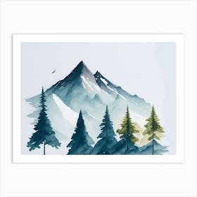 Mountain And Forest In Minimalist Watercolor Horizontal Composition 129 Art Print