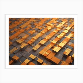 Abstract Image Of A Grid Of Golden And Gray Cubes Art Print