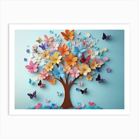 Colorful Floral And Butterfly On 3d Tree 1 Art Print