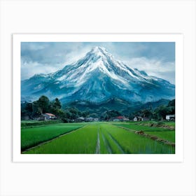 Painting of Rural Rice Fields and Mountain view Art Print