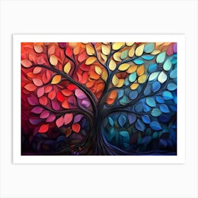 Colorful Tree with Multicolor Leaves Illustration Background 2 Art Print