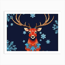 Deer With Snowflakes Art Print