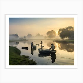 Fishing In The Mist paintings art print Art Print