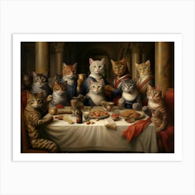 Medieval Cats In A Banquet Hall Art Print