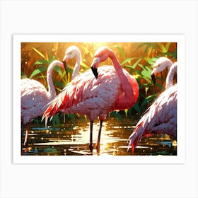 Flamingos In Water Art Print