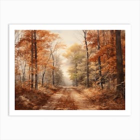 A Painting Of Country Road Through Woods In Autumn 58 Art Print