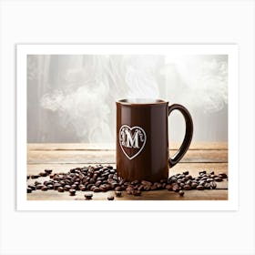 A Rustic Wooden Mug Brimming With Freshly Brewed Espresso Shaped And Filled With Love Capturing T Art Print