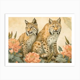 Floral Animal Illustration Bobcat 3 Art Print