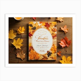 A Vintage Canadian Thanksgiving Invitation Spread Out On A Maple Wood Surface Bathed In The Warm (3) Art Print