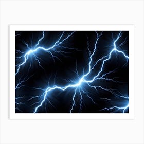 Abstract Blue Lightning Bolts On Black Background 1 Art Print