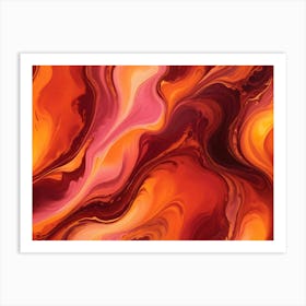 Abstract Image Of Swirling, Flowing Colors In Shades Of Red, Orange, Pink, And Yellow, Resembling Liquid Marble Or Molten Lava Art Print