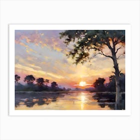 Sunset Over The River Art Print