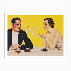Man And A Woman At Cafe Thinking About Proposal Vintage Poster Art Print