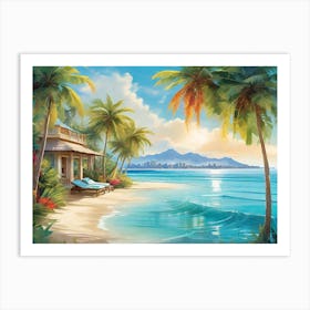 Colorful Hawaiian Beach Tropical Art Print