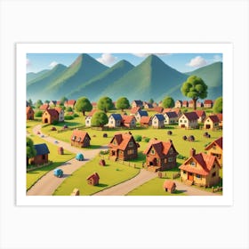 A Picturesque Little Village by the Mountains Art Print