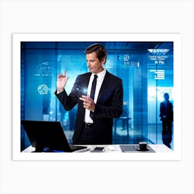 Businessman In Front Of Computer Art Print