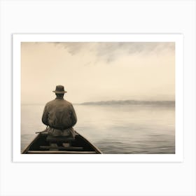 Fisherman On Boat Vintage Art Print