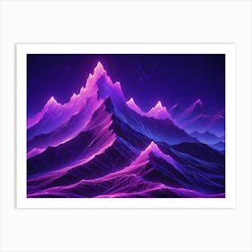 Mountain Landscape With Neon Lines Glowing, A Futuristic, Abstract Illustration Art Print