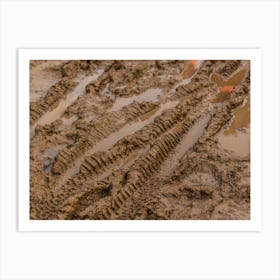 Texture Of Wet Brown Mud With Bicycle Tyre Tracks Art Print