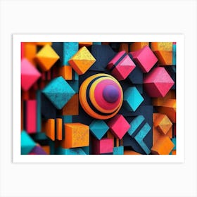 3d Abstract Geometric Patterns With Vibrant Colors 1 Art Print