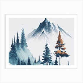 Mountain And Forest In Minimalist Watercolor Horizontal Composition 434 Art Print