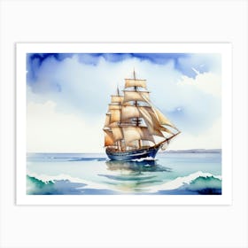 Sailing ship on the sea, watercolor painting 10 Art Print