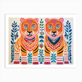 Siberian Tiger 2 Folk Style Animal Illustration Art Print