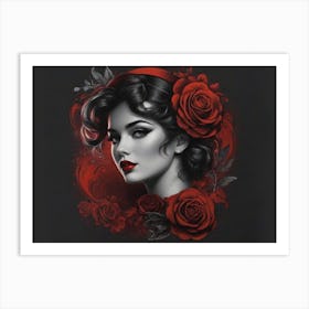 Woman With Red Roses 1 Art Print