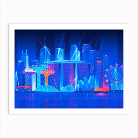 Synthwave Neon City - Singapore Art Print