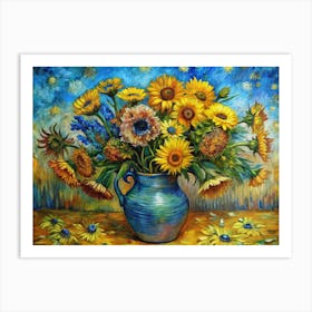 Van Gogh A Rustic Vase Filled With A Mix Of Sunfl Poster