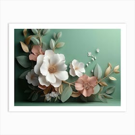 Floral Artwork Painting on Green Background 1 Art Print