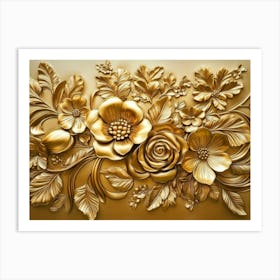 3d Gold Relief Floral 4 Art Print