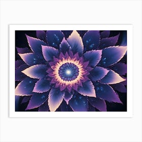 Abstract Image Of A Glowing, Swirling Flower Like Pattern In Shades Of Blue, Purple, And Pink, Set Against A Dark Background Art Print