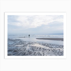 Lone Fisherman On The Beach During The Blue Hour Art Print