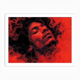 Glowing Enigma: Darkly Romantic 3D Portrait: Jimi Hendrix Art Print