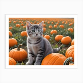 Cute Kitten In A Pumpkin Patch 5 Art Print