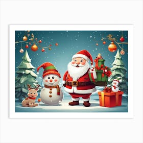 Santa Claus And Snowman Art Print