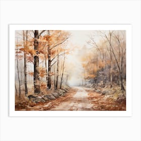 A Painting Of Country Road Through Woods In Autumn 34 Art Print