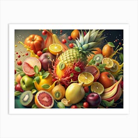 Fruit Explosion With Splashes Art Print