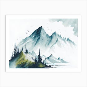 Mountain And Forest In Minimalist Watercolor Horizontal Composition 338 Art Print