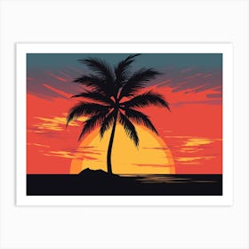Sunset With Palm Tree Art Print Art Print