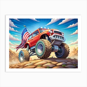 American Monster Truck With Flag Art Print