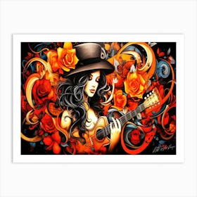 Witches And Music 4 - Halloween Acoustic Guitarist Art Print