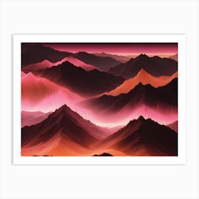 Abstract Landscape With Multiple, Overlapping Mountain Ranges In Shades Of Red, Orange, And Pink, Creating A Vibrant And Dynamic Scene Art Print