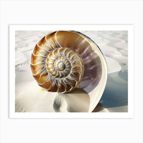 Sacred geometry series, Echo of Infinity: A Nautilus Spiral in the Sand Art Print