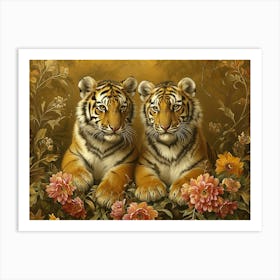 Floral Animal Illustration Siberian Tiger 4 Art Print