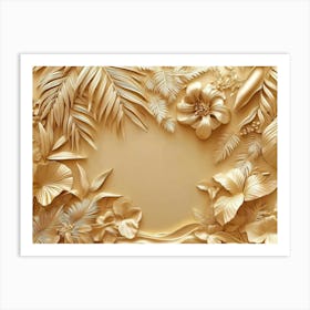 3d Tropical Leaves Art Background Golden 4 Art Print