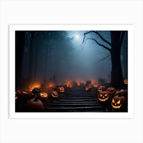 Fog Holiday Greeting Scarey Evil Dark Ominous Leaf Stripes Haunting Wood Carving Flames (31) Art Print