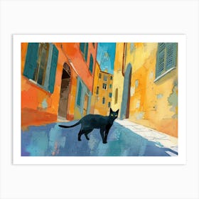 Black Cat In Bologna, Italy, Street Art Watercolour Painting 3 Art Print