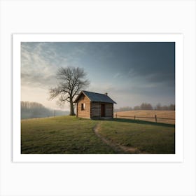 Small Log Cabin In A Field Affiche